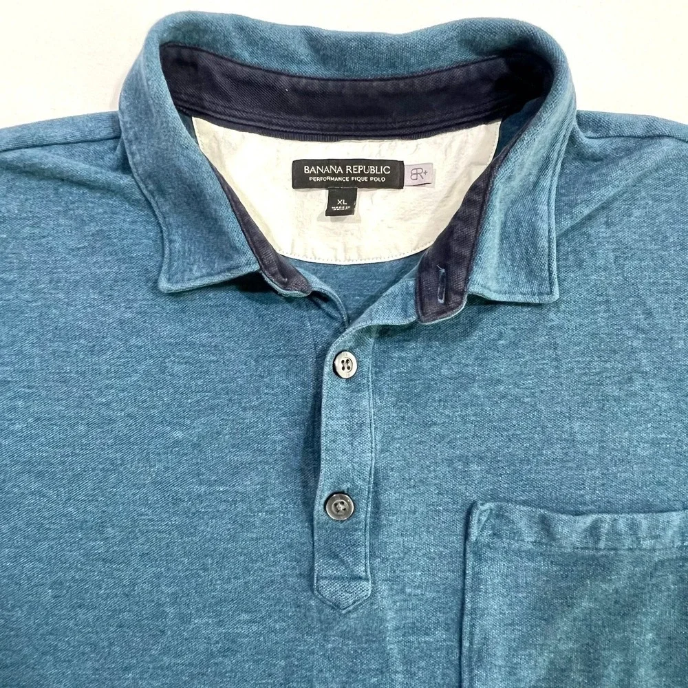 Banana Republic Dont Sweat It Performance Pique Polo Shirt Mens‎ XL Blue Pocket